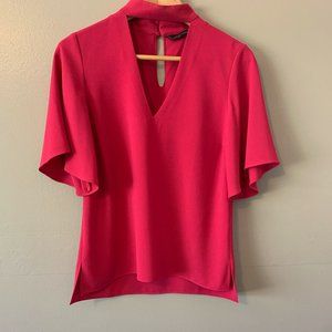Zara Women's blouse with V-neck, cut/high collar in hot pink.  Size XS.
